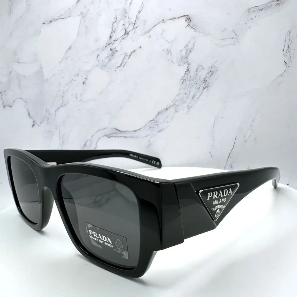 New Prada Sunglasses Black Square Oversized Triangle Plaque Logo Authentic